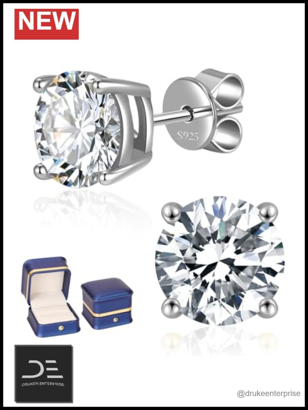 Moissanite Stud Earrings 0.6-6CT Round Cut 18K Gold Plated Silver Lab Grown